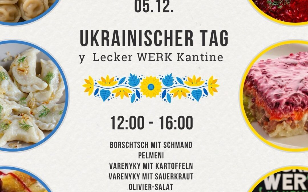 MITTAGESSEN Freitag ist Ukraine Tag🇺🇦das Leckerwerk, die Kantine in der Agentur für Arbeit, ist für alle offen🤗 Seit kurzem wird sie von einem ukrainischen Paar betrieben. Gesundes „echtes“ Essen zu guten Preisen 🥗🫕🫔🥘🥄. Was mich begeistert ist der gestampfte Kartoffelbrei zum Essen.🥔 Der Freitag ist der Geheimtipp. Fahrt doch heute spontan hin, 12-16 Uhr, Cyriaksring im hinteren Teil der Agentur. Erreichbar vom Hof. Die Tür ist offen ❣️