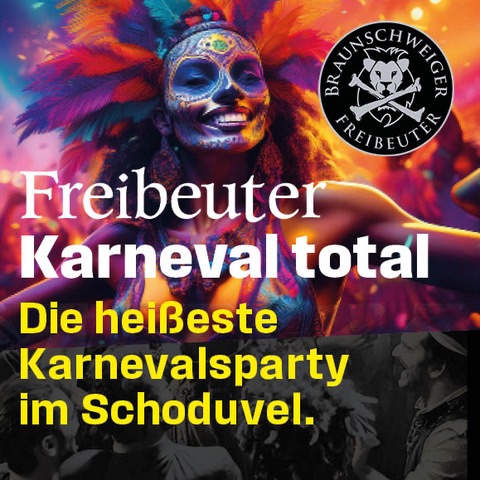 🗓️Freitag 13. Februar, ab 20.11 UhrDer richtige Start in das Schoduvel 😈Wochenende. Beliebte Karnevals Hits und alles was tanzbar ist, von Latino bis Charts.🕺🏻 Einlass nur im Kostüm. Die Party der Braunschweiger Freibeuter🏴‍☠️ Wir wissen wie man richtig Karneval feiert. 🍾Gleich hier online Tickets kaufen. Günstiger bis zum 10. Januar. 🥳Tickets über unsere Website oder Linktree in der Freibeuter Bio.
